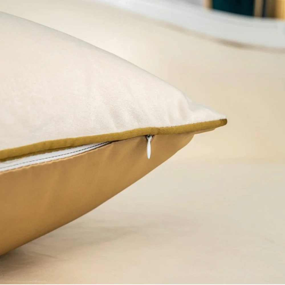 Luxury Home | Elegant Gold & Ivory Geo Design Color Blocked Lumbar Pillow Cover